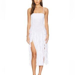 NBD Anila Midi Dress White Ruffle lace slip Revolve NWT Sz M